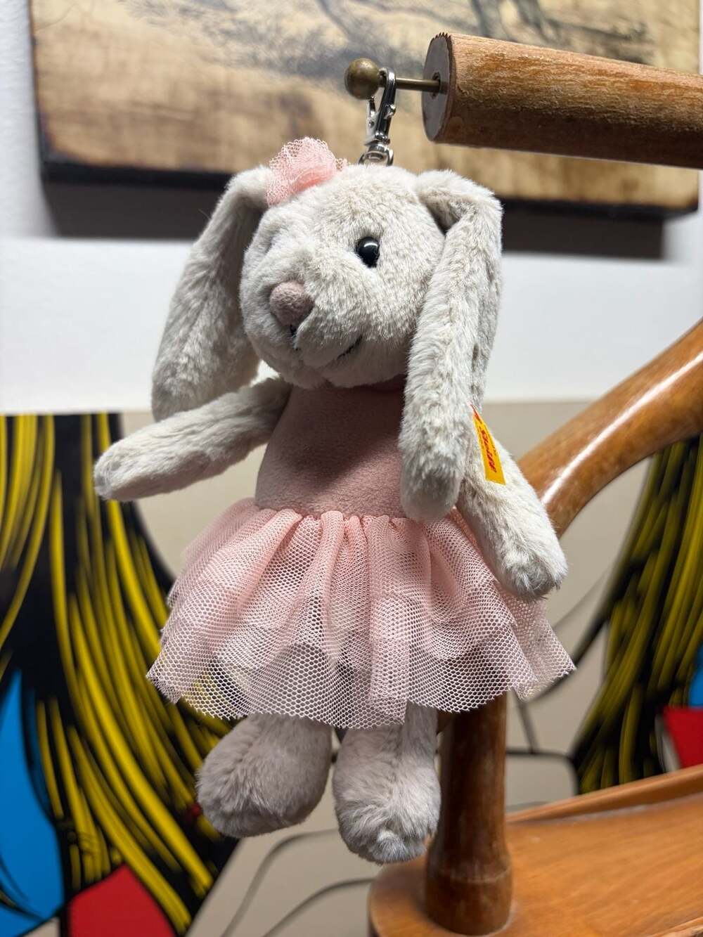 Steiff Hoppie Ballerina Rabbit Pink Tutu Plush Keychain